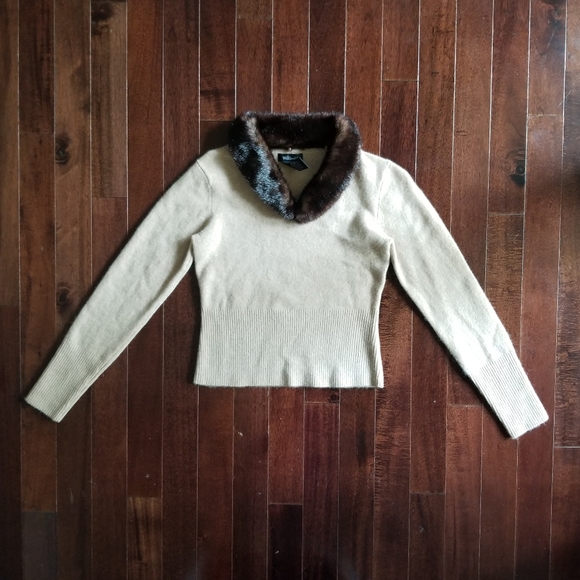 Willi Smith Wool Angora Crop Sweater Fur Collar - Picture 1 of 13
